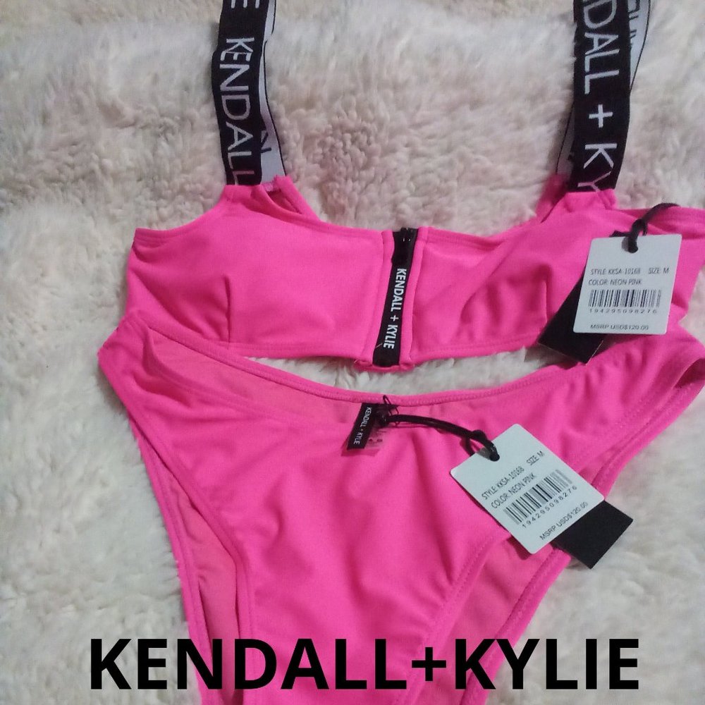 Kendall + Kylie Neon Pink Logo Bikini Size: M. BNWT
